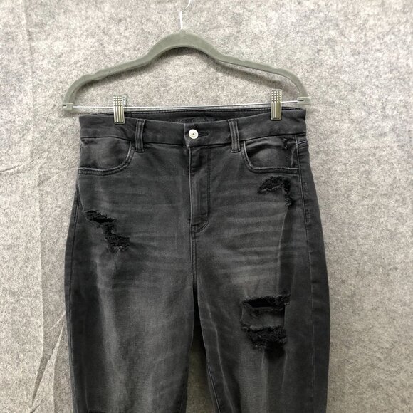 American Eagle Curvy Super Hi-Rise Jegging Women 10 Short Black Destroyed Soft - Picture 3 of 11